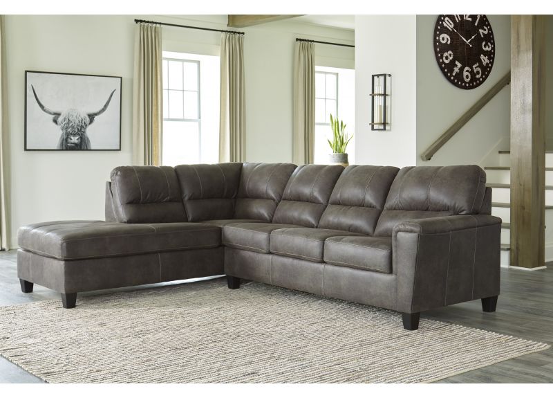 3 Seater Pull Out Queen Size Faux Leather L-Shaped Sofa Bed with Chaise in Smoke - Nankin
